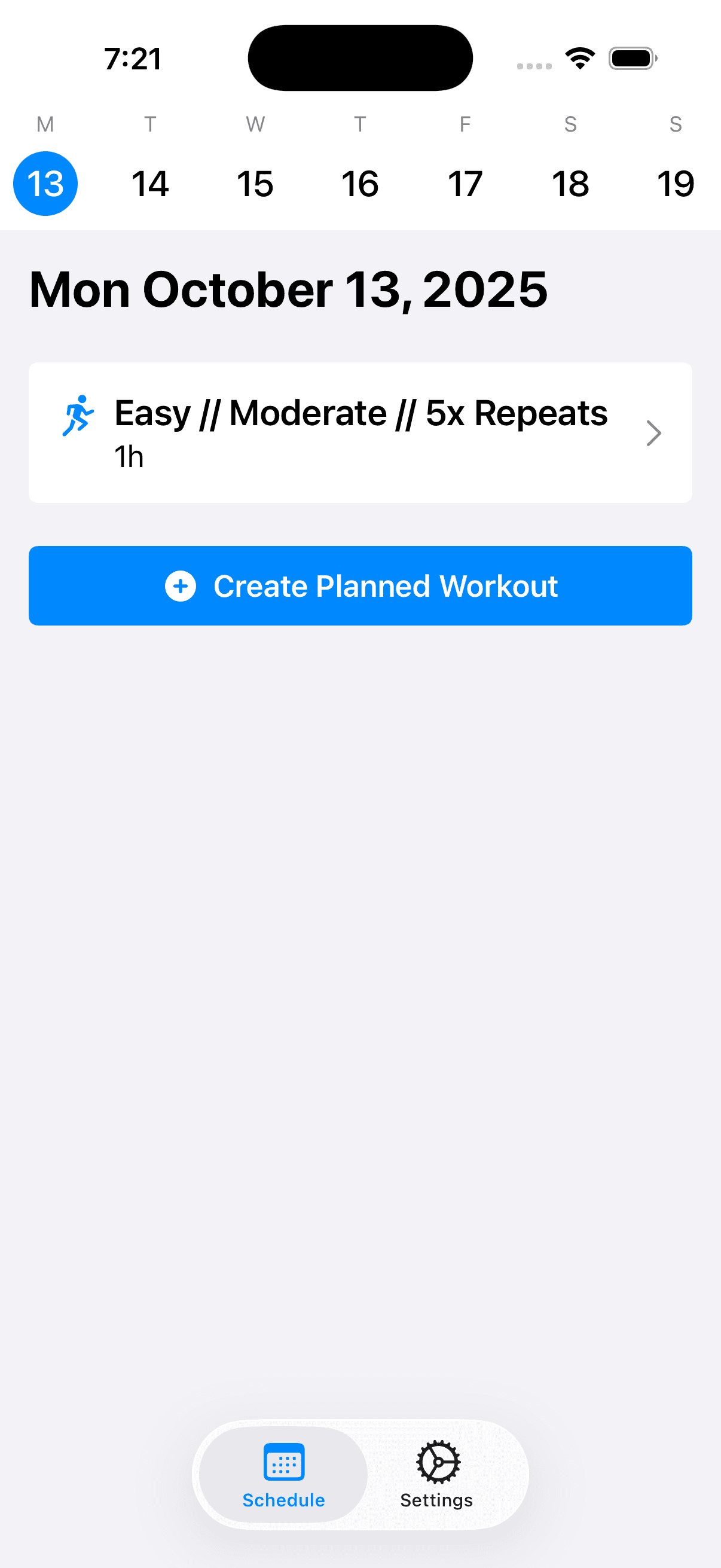 Workout schedule calendar